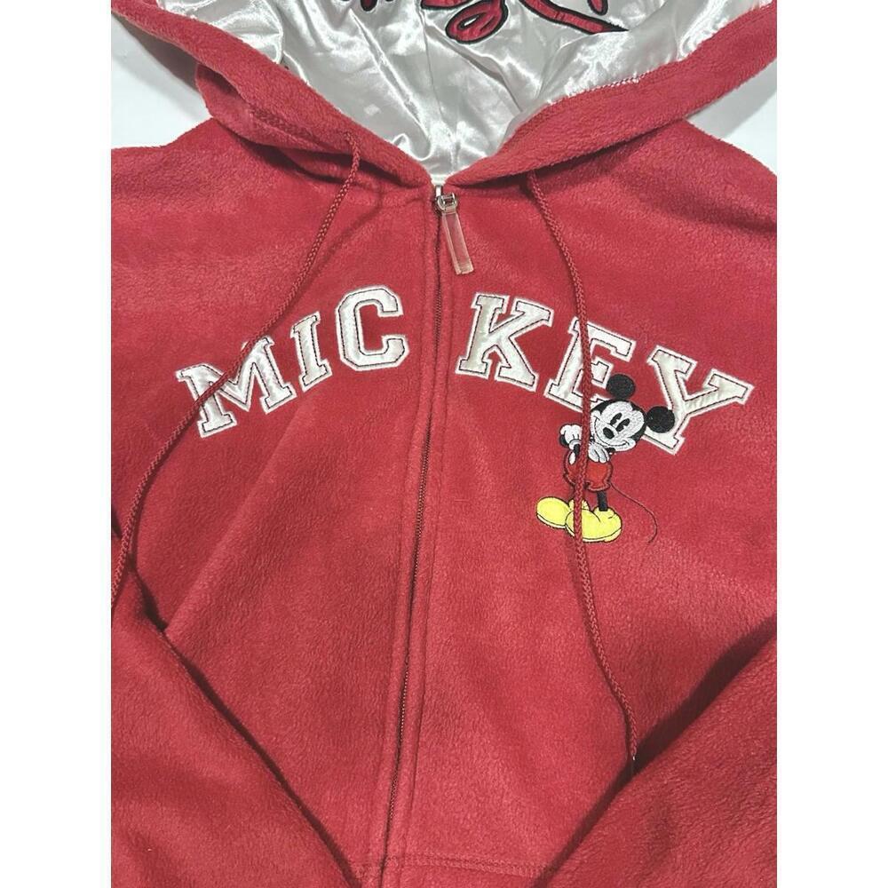 Disney Girl's Mickey Mouse Red Full Zip Hoodie Embroidery Satin Hood Fleece LG - Picture 9 of 15
